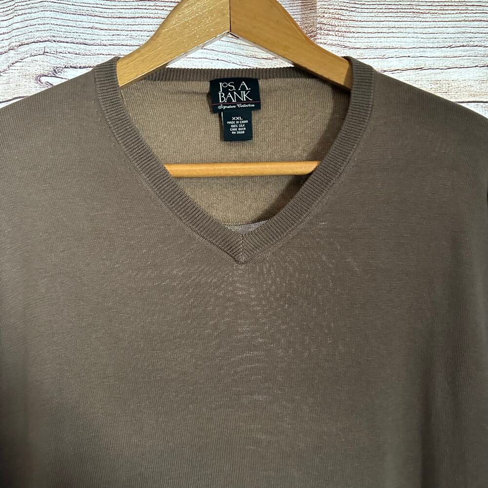 Jos A Bank Silk‎ V Neck Pullover Sweater Taupe Brown Mens Size XXL
